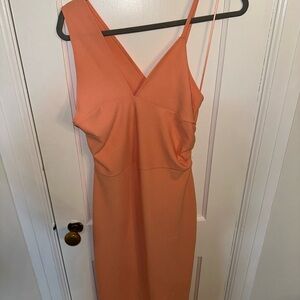Abercrombie peach colored fitted midi dress